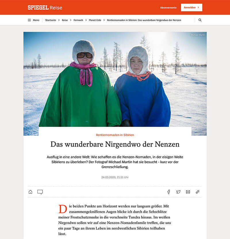 Screenshot spiegel.de: Nenzen – Rentiernomaden in Sibirien